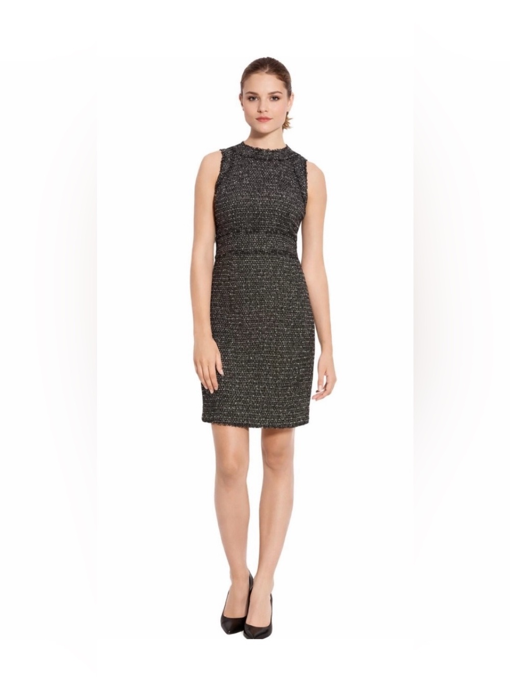 MICHAEL Michael Kors Sleeveless B&W Textured Tweed Sheath Dress - Size 10